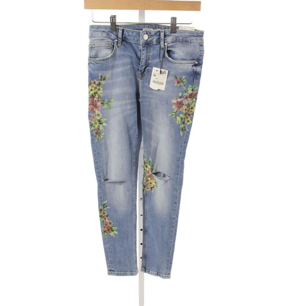 Zara Basic Unisex Skinny Floral High Rise Blue Cotton Jeans Size 4